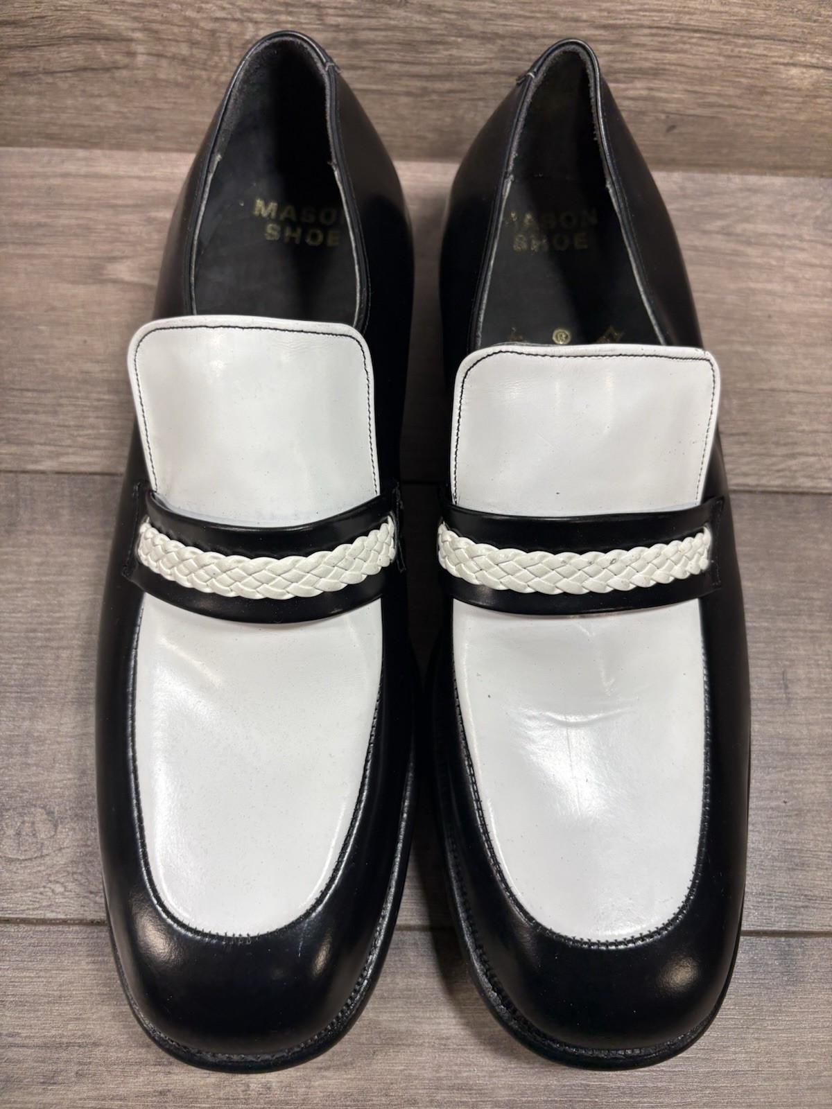 Mason Shoe Company Black White Loafers 1970s 2 Tone Disco Shoes Mens Size 11.5 E
