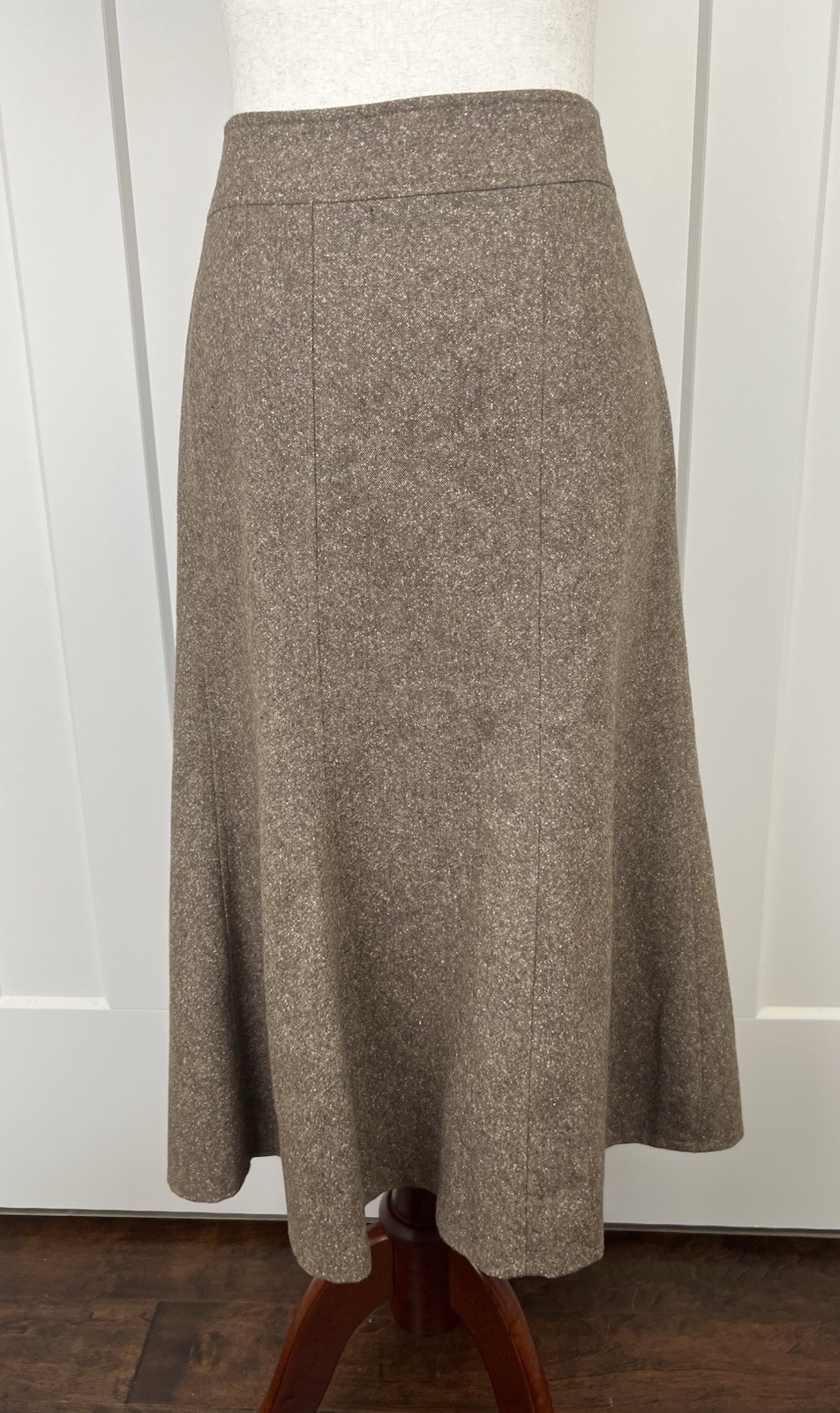 Vintage Pendleton Wool Silk Tweed A-Line Midi Skirt Brown Made USA Size 14