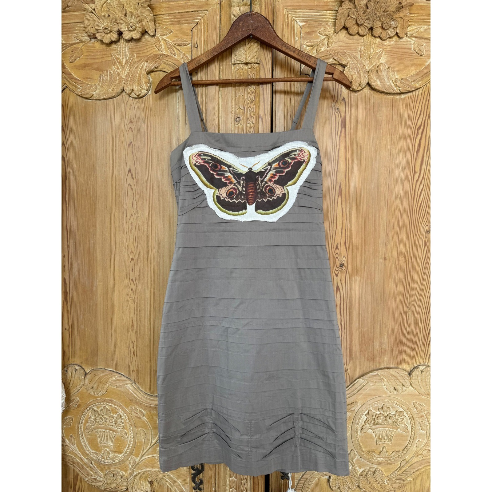 Upcycled BCBG Dress Moth Patch Bodycon Folk Art Whimsygoth Mini Size 2