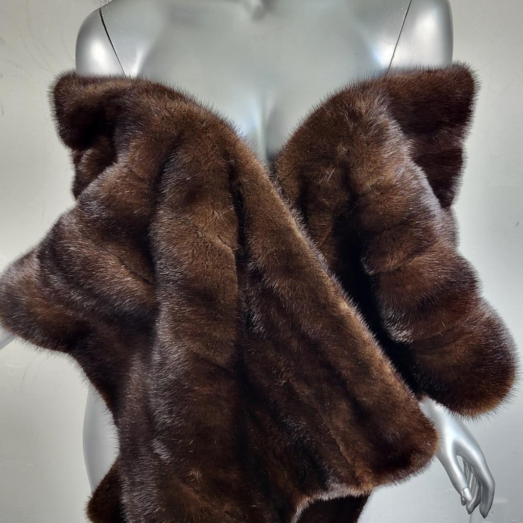 VINTAGE RANCH MAHOGANY BROWN GENUINE REAL MINK FUR STOLE WRAP COAT SHAWL