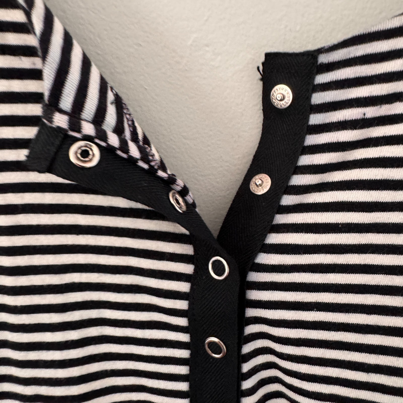 80s vtg BETSEY JOHNSON Black White PUNK LABEL Striped SNAPS Jumpsuit Catsuit S
