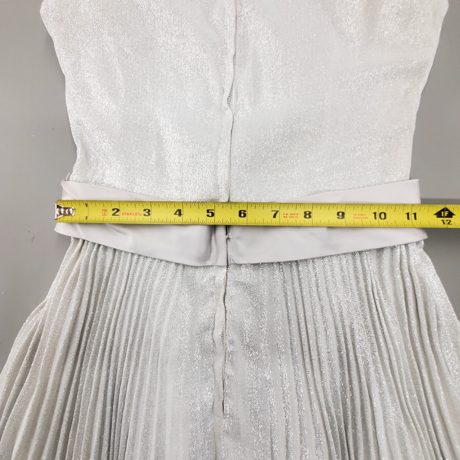 60s Vintage Party Dress Pleated Bow GO GO Mod Silver Lurex Sparkle Mini Retro