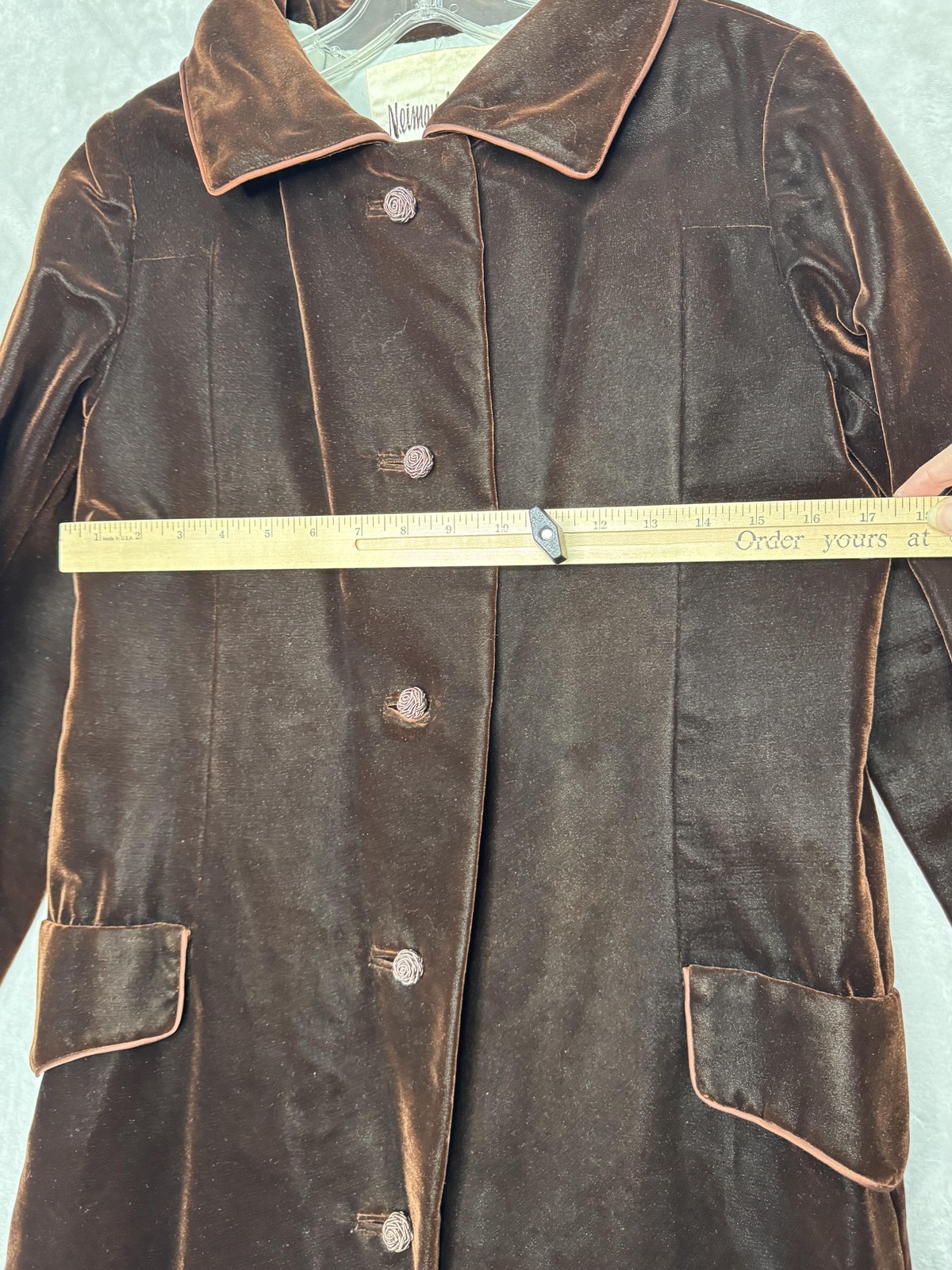 Vintage Neiman Marcus Velvet Coat Overcoat Womens Size Unknown Brown 50s 60s