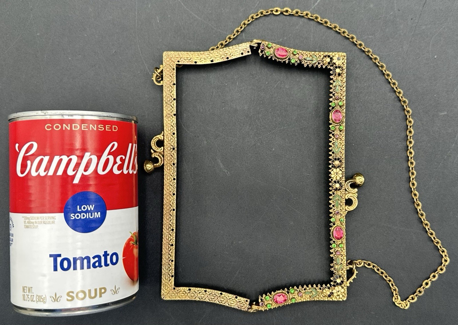 Antique Neiger Brothers Czech Brass Rhinestone Enamel Purse Frame Edwardian