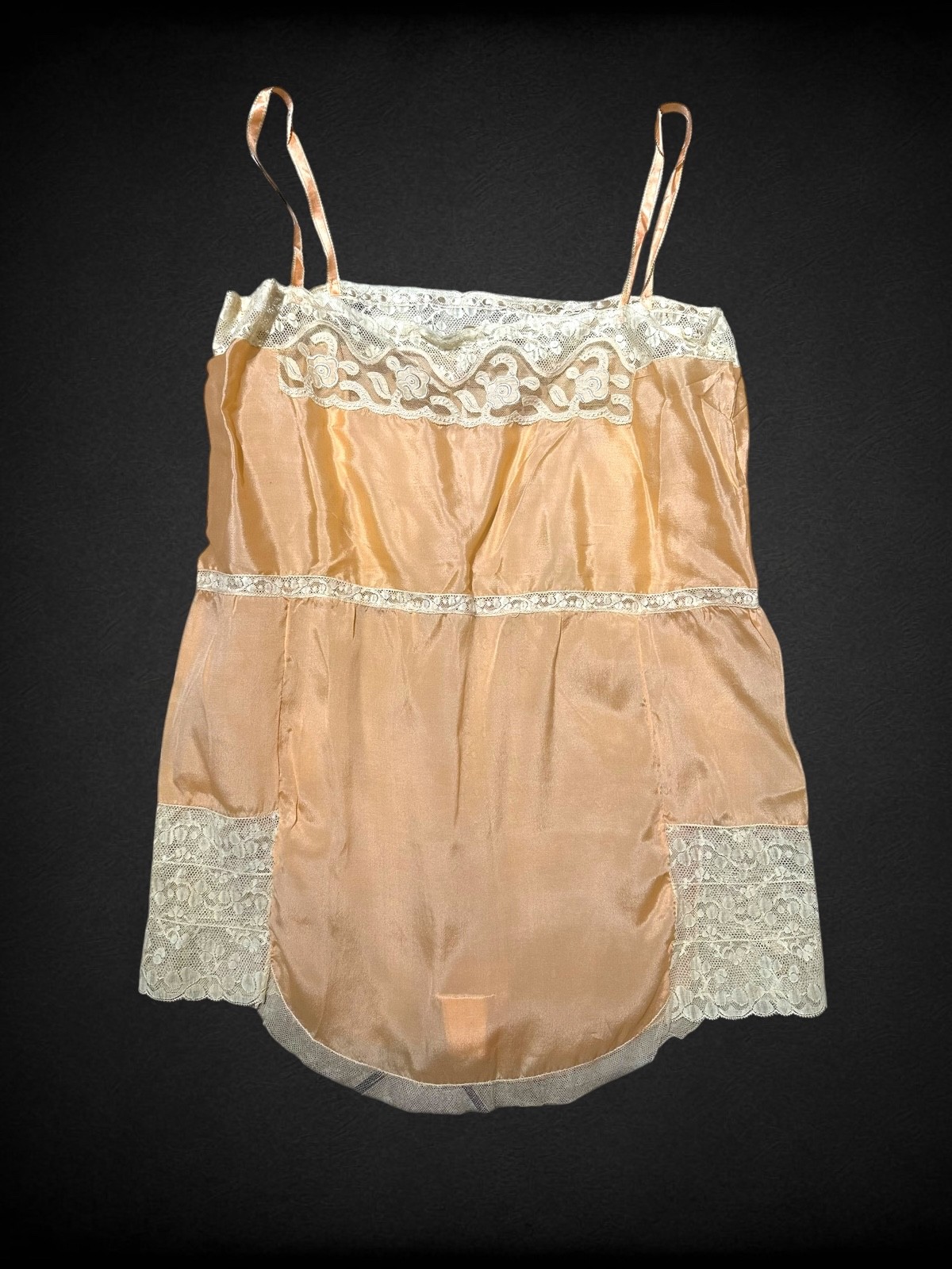 Vintage 1920s Peach Satin Step-In Teddy Camiknicker Lace Boudoir Lingerie Sz 40