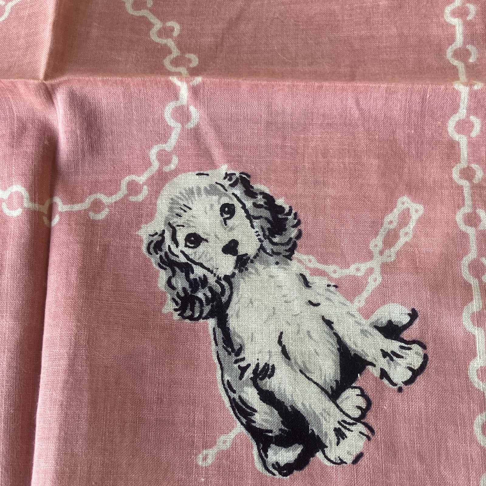 40s/50s Vintage Novelty Dog Print Handkerchief Pink Kids Unisex. Collectible