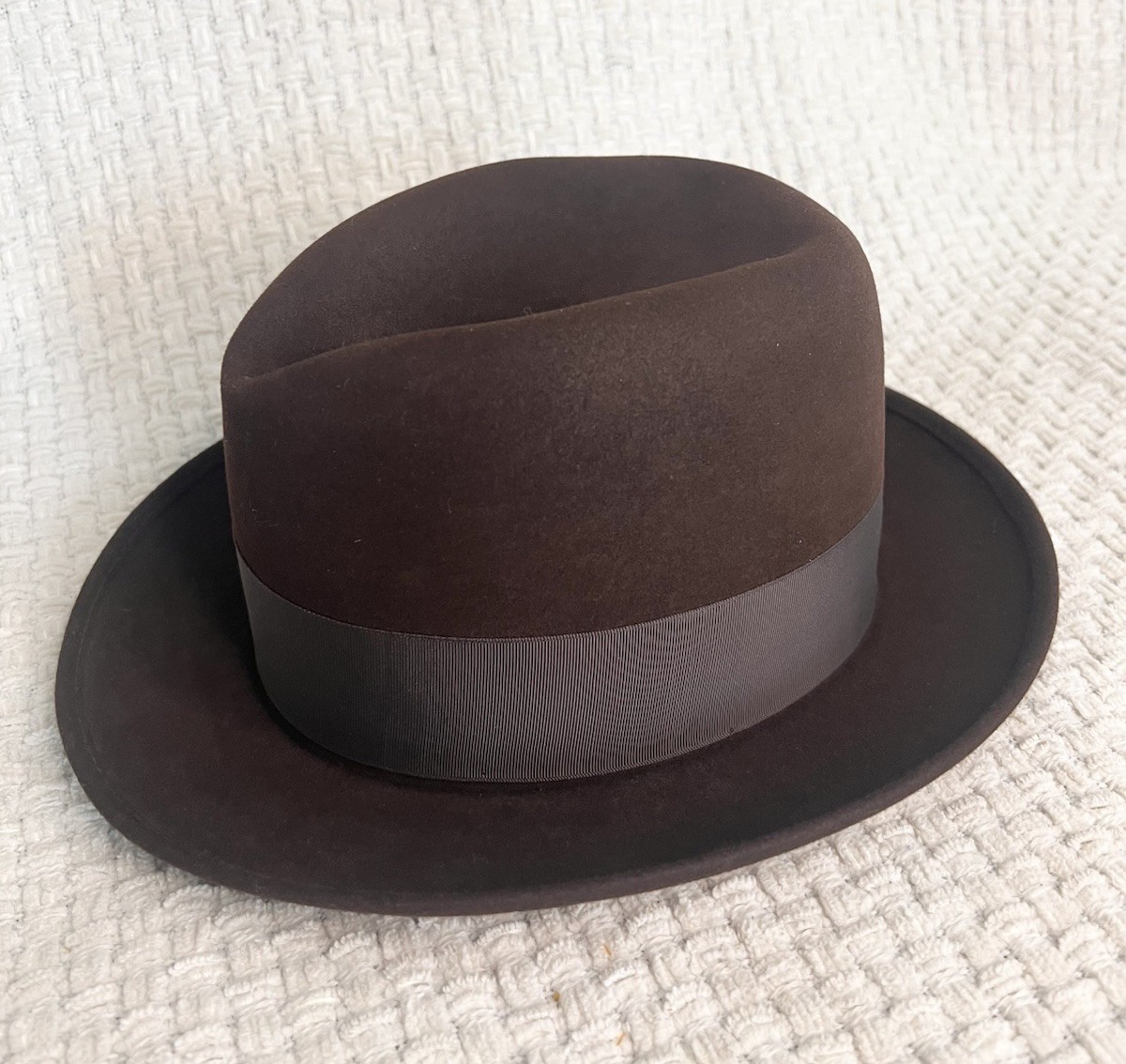 Vintage Donfield JM McDonald Styled Fedora Hat In Size 6 7/8 Brown Wool Felt