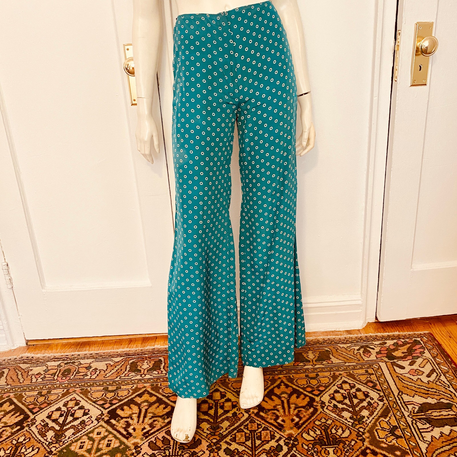 Vintage BUS STOP Silky 1970s Peplum Blouse High Waisted Trousers Pant Suit XS