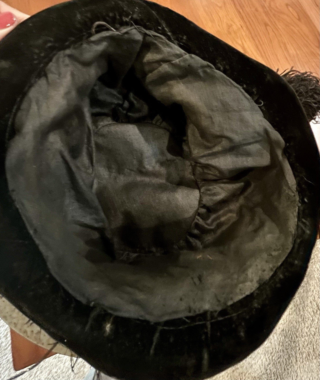Antique 1917 Black Edwardian Satin Dress & Feathered Hat Set