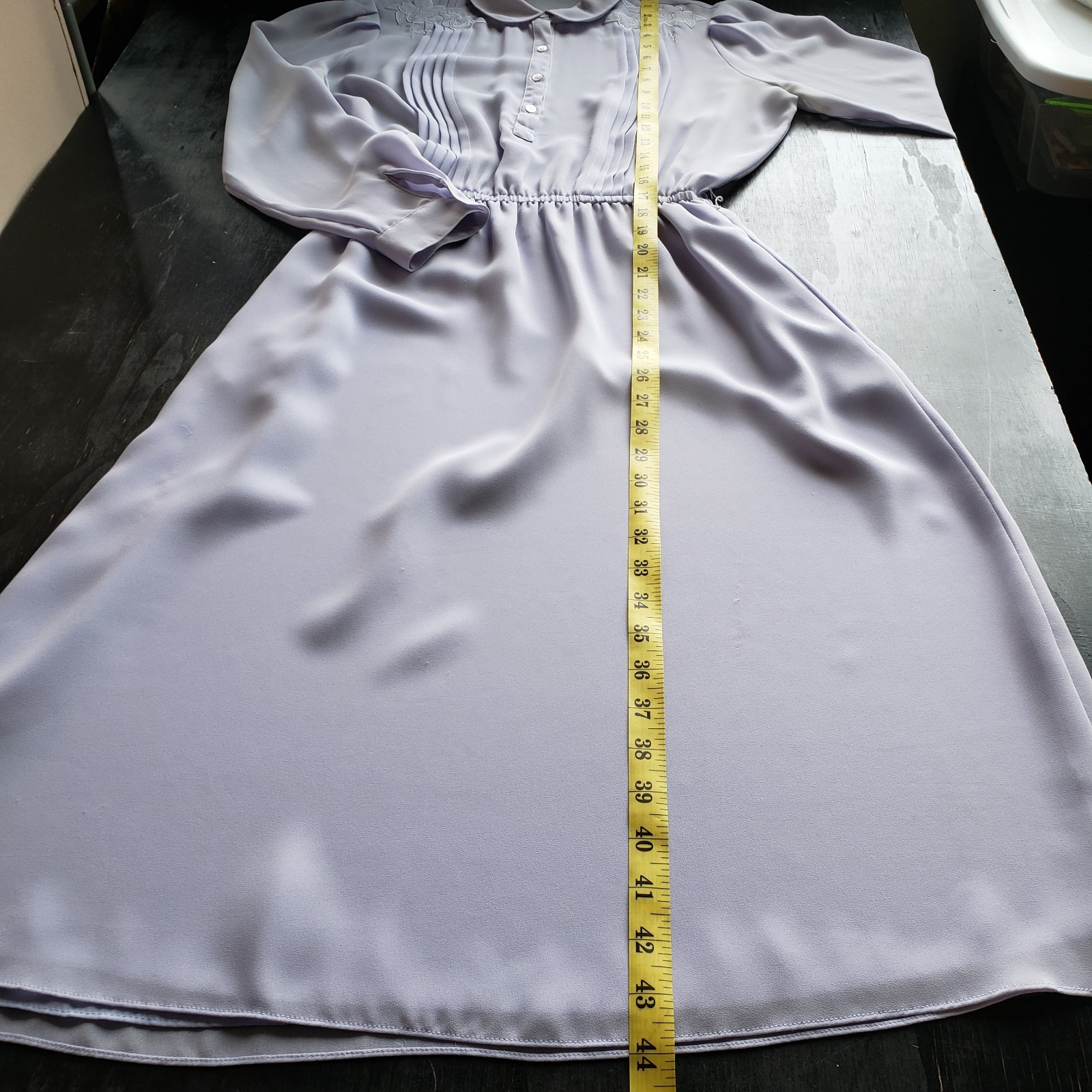 VTG 80s Dress S Chiffon Lilac Button Up Pleated Sheer Top Church Lady Secretary