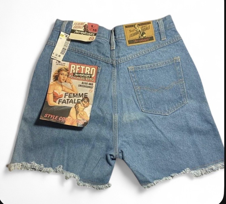 Vtg 90s W OG TAG! No Excuses Femme Denim Shorts Mom Jorts Blue -25.5″W Sz 9/10
