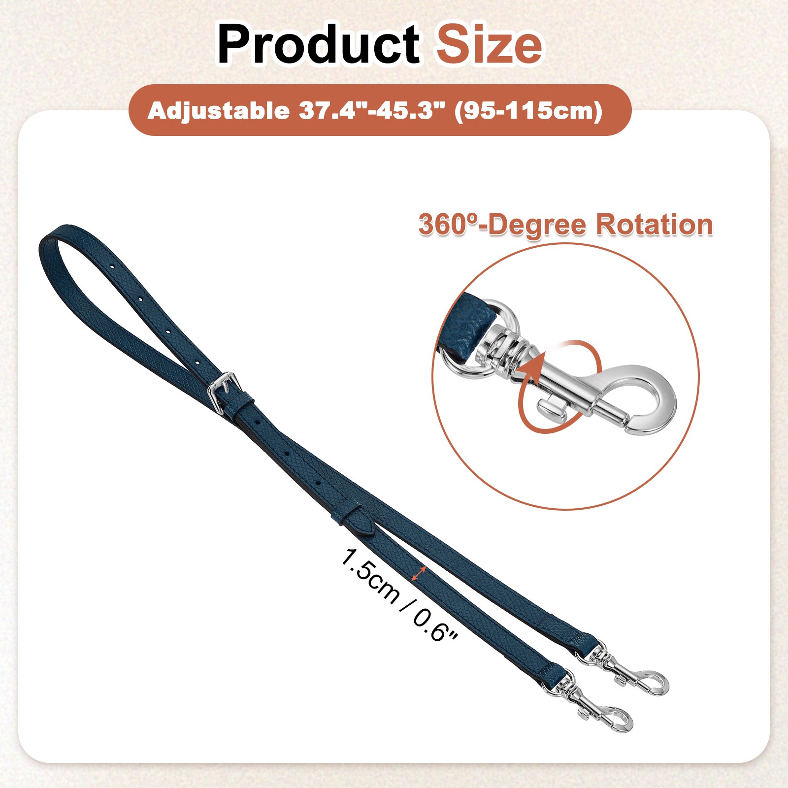 Leather bag, strap 95-115 cm shoulder strap (dark blue, silver buckle) for