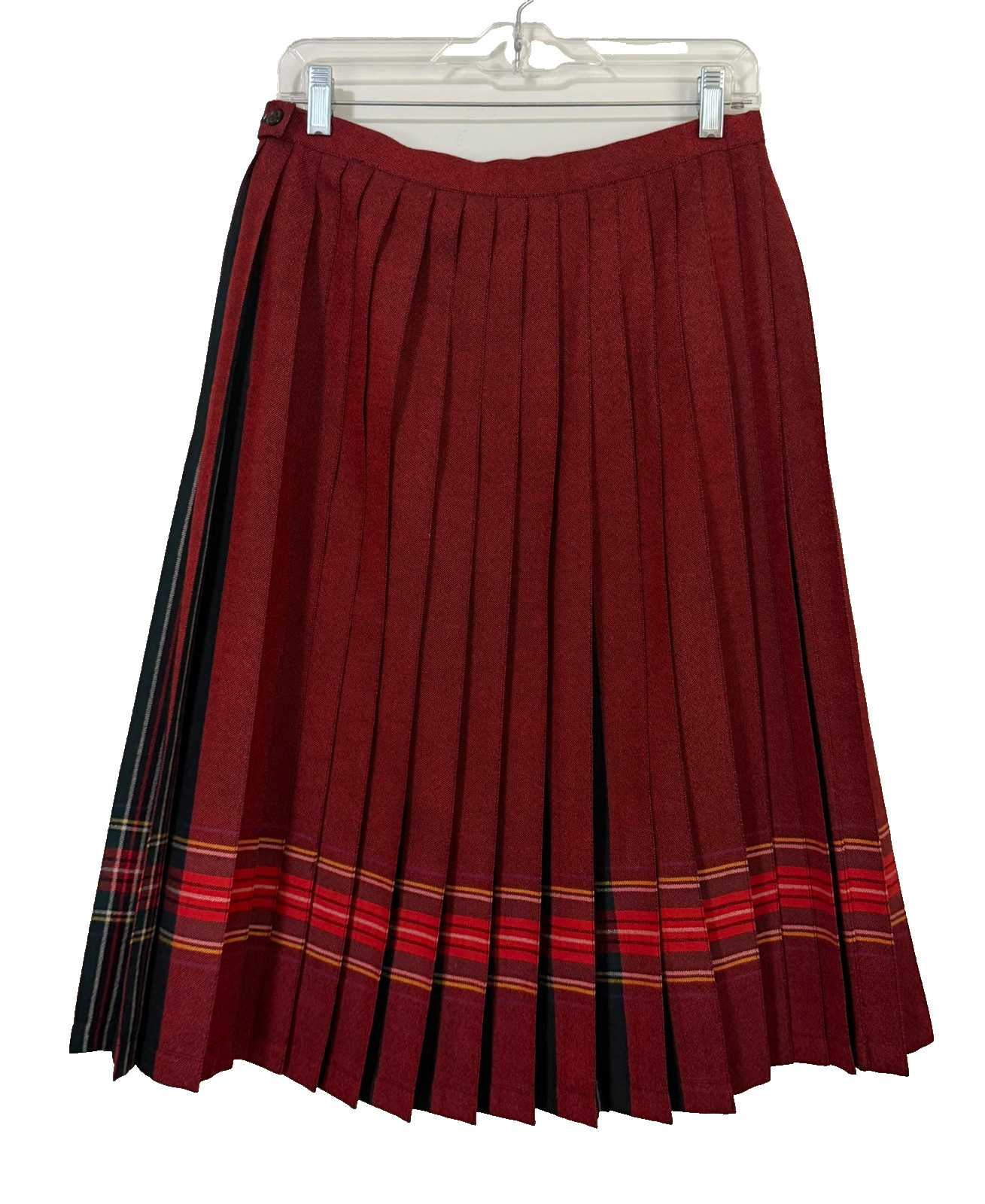 VTG Reversible Scottish Wool Pleated Skirt-Women 28″ Waist-Royal Stewart Tartan