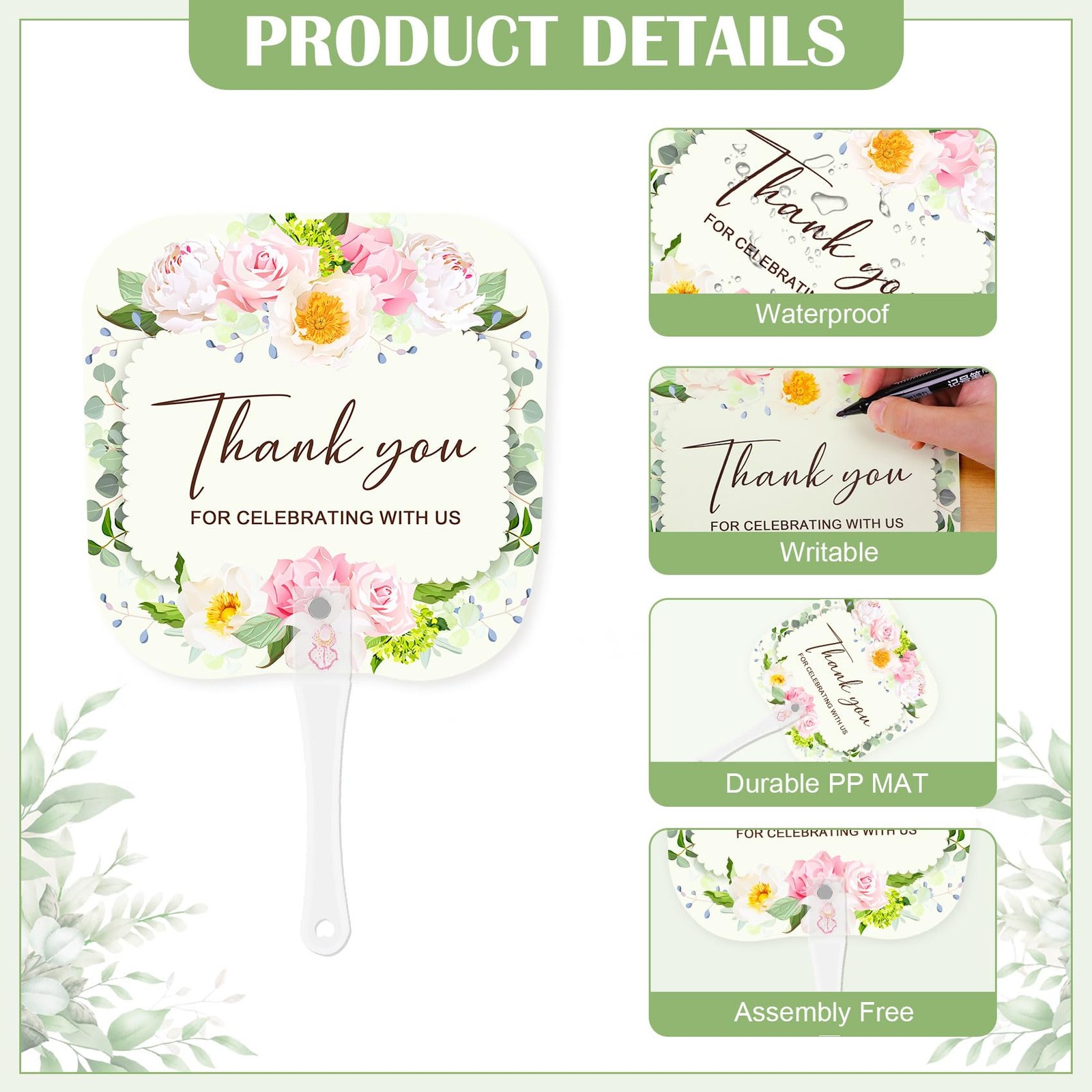 50pcs Wedding Fans – Thank You Fans for Hot Outdoor Ceremony Gift, Personaliz…