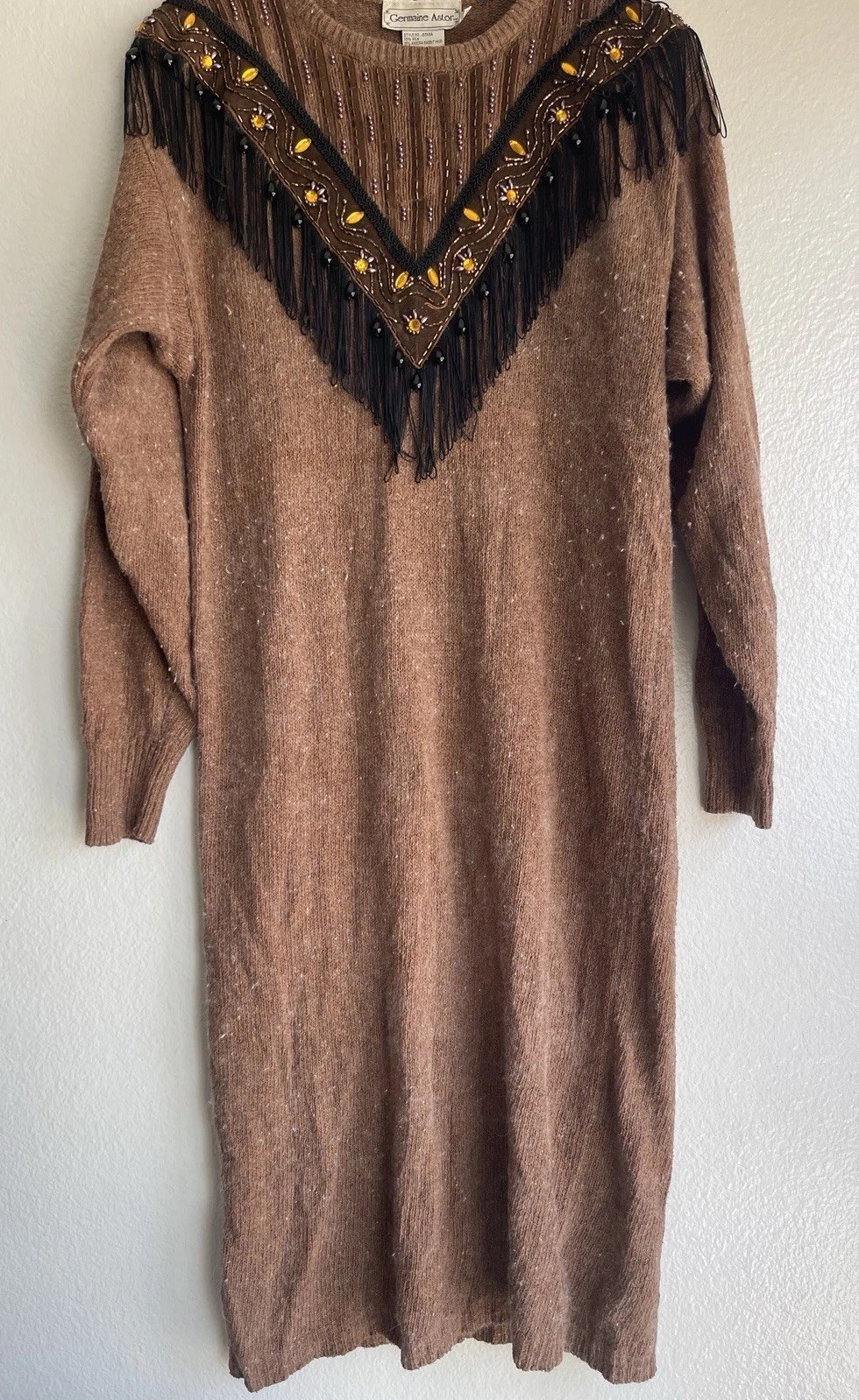 Vintage Germaine Astor 80’s Tube Sweater Dress Silk Angora Brown Women’s Sz S