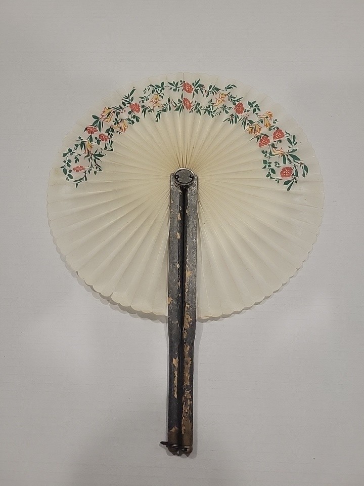 Vintage Wood & Paper Hand Fan Fold Up Japan 2 sided