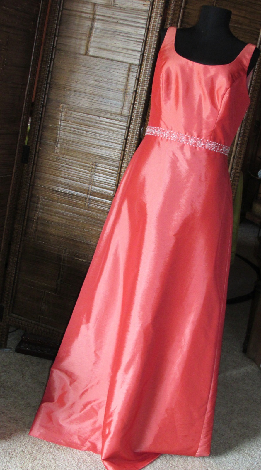DaVinci Tangerine Taffeta Beaded Waist Scoop Neckline A-Line Sleeveless SZ 12