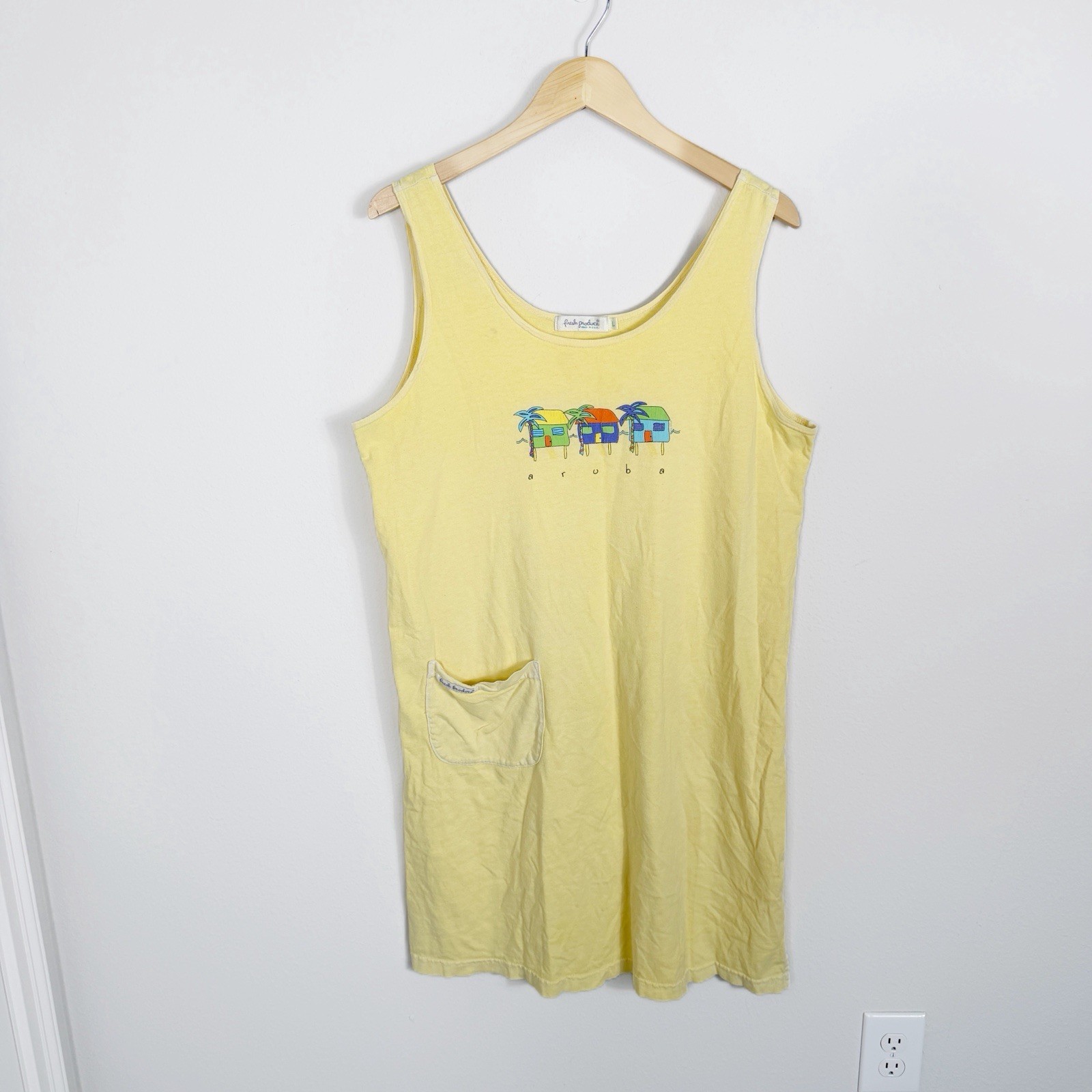 Vintage Fresh Produce Aruba Beach Tank Dress Yellow Made in USA Large