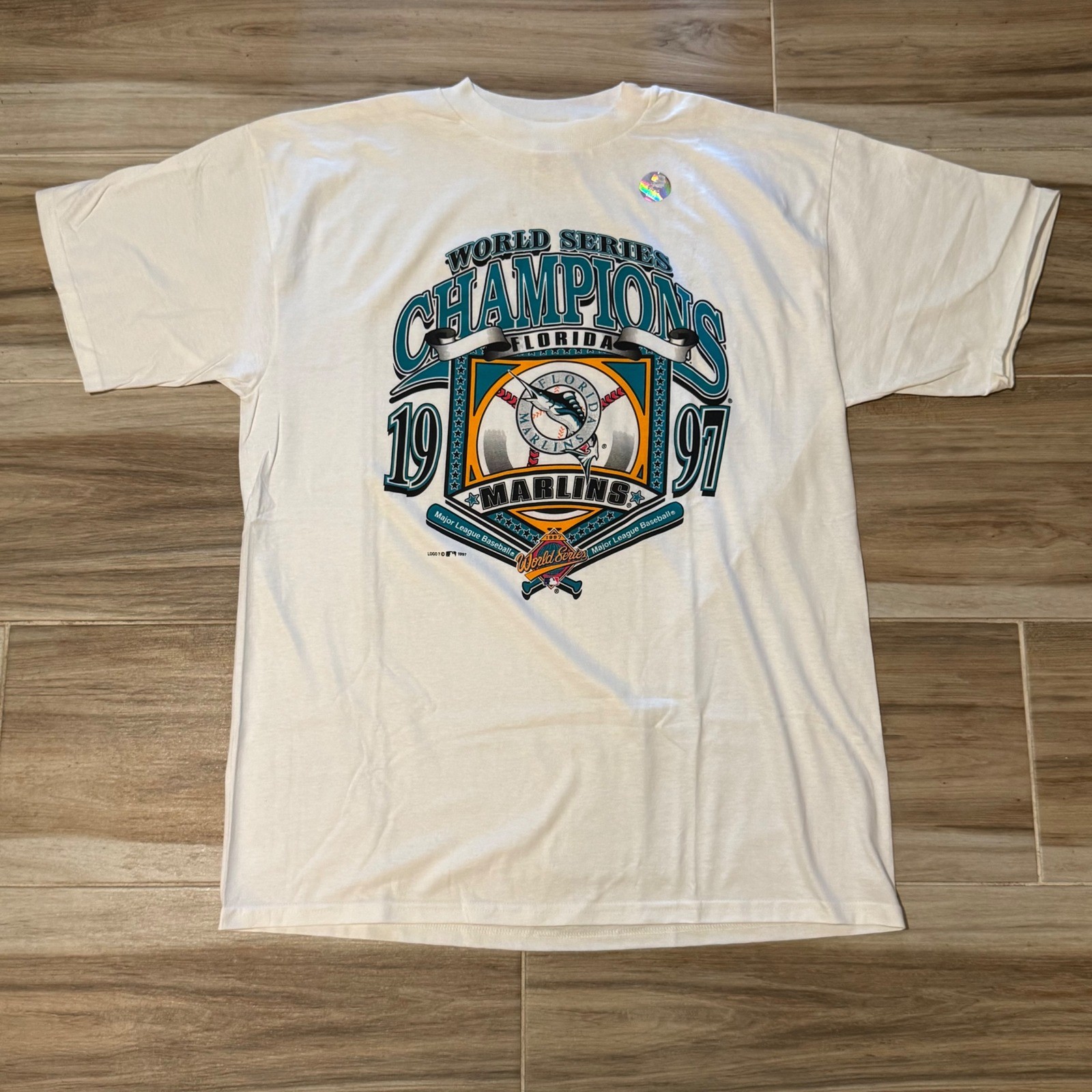 Vintage 1997 Florida Marlins World Series Champions T-Shirt Logo 7 XL White MLB