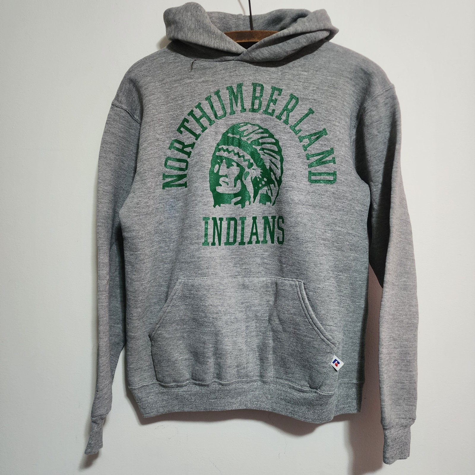 Vintage Russell Athletic Hoodie 90s Northumberland Indians Gray Made Virginia