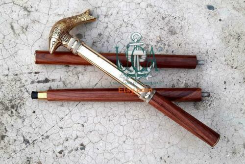 Nautical Brass Fish head handle Victorian Style wooden walking stick shaft cane