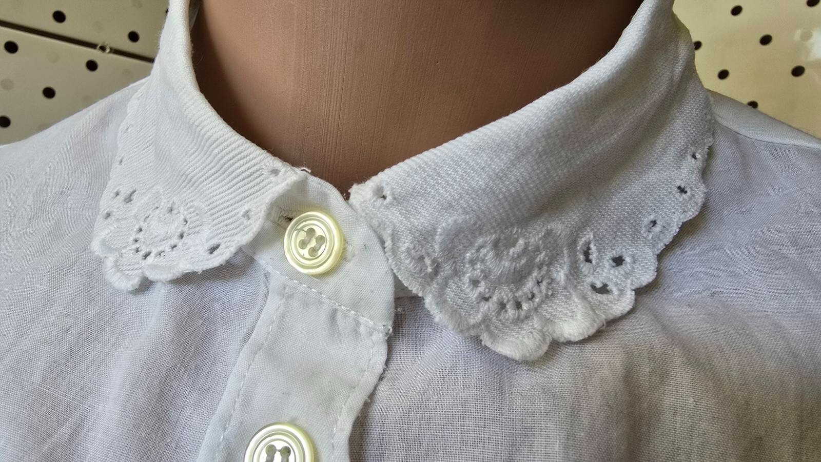 Vintage 80s CA White Collars-Fake Bib Cotton Embroidery One size (S M L)
