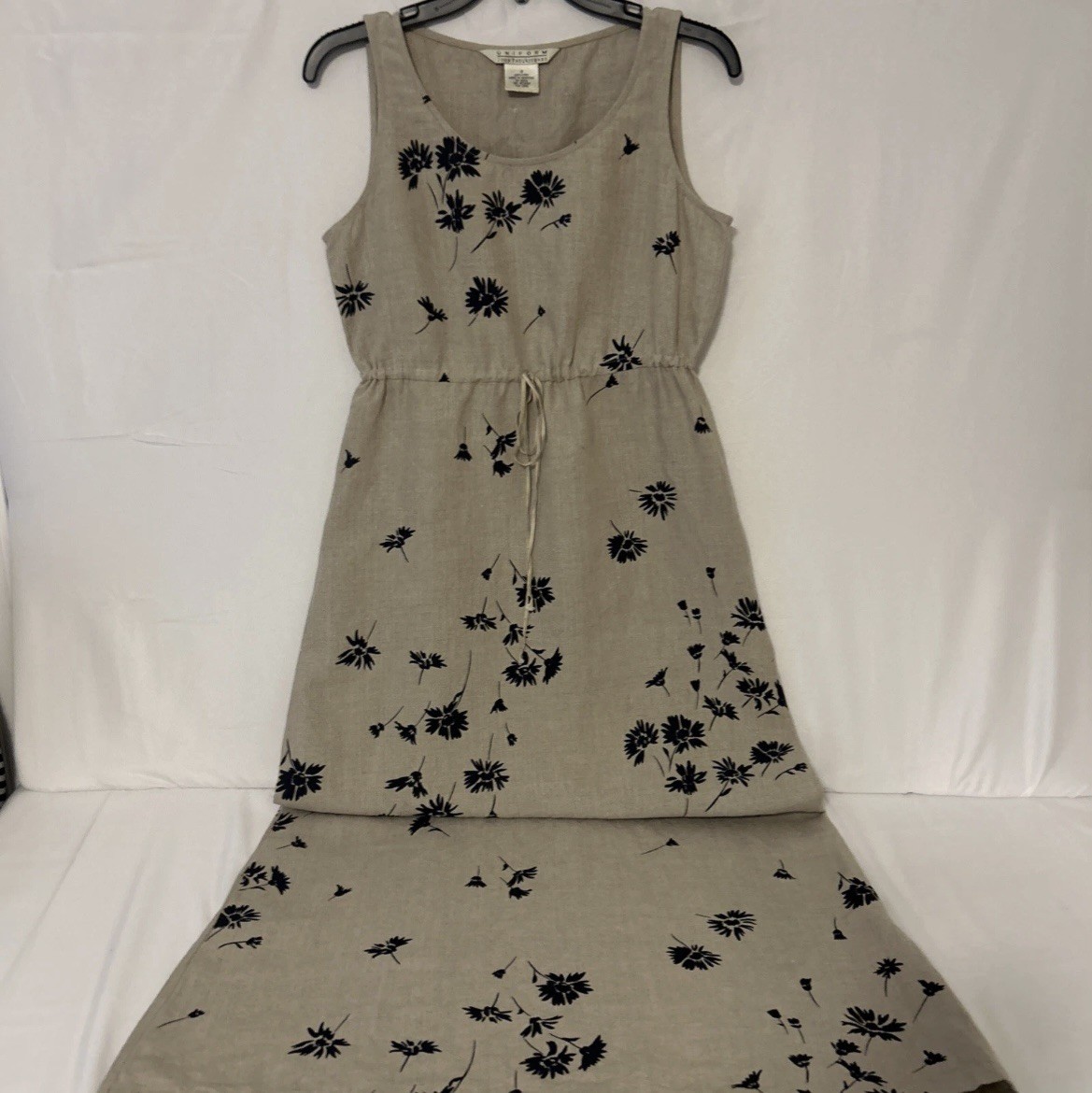 Vintage 100% Linen Sleeveless A-Line Maxi Dress Sz-S Dark Western Cowgirl