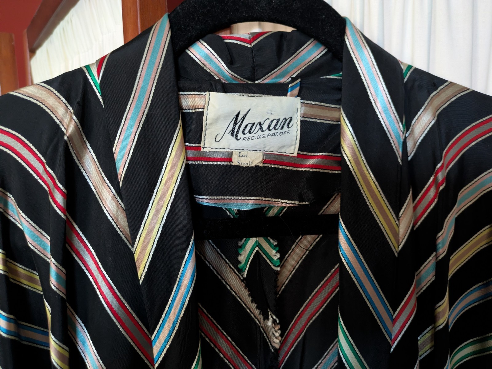 Vtg 1940s MAXAN Ribbon Stripe Multi-Colored Taffeta Hostess Dress Wrap Belt ~ S