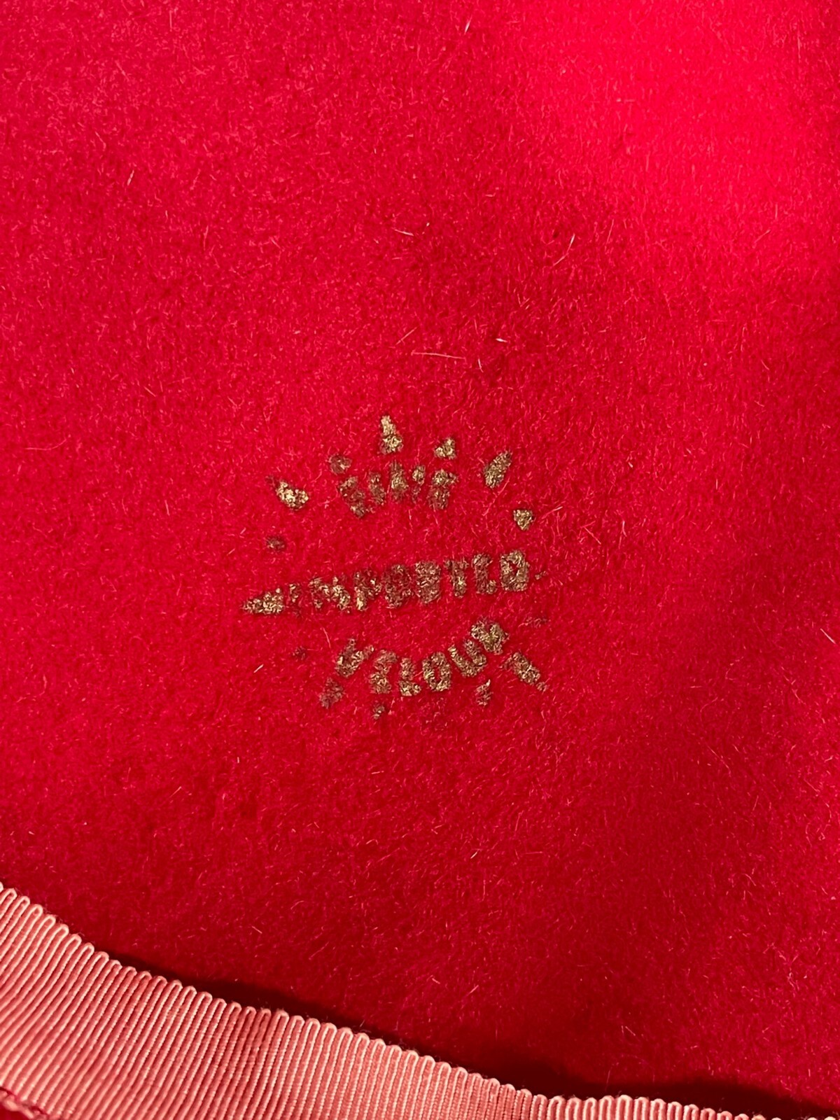 Vintage PUSSY WILLOW Red Felt Velour Halo Hat w/ Decorative Trim Side