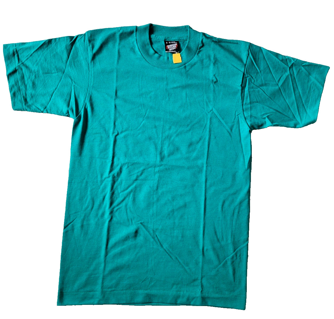 Vintage NOS SMALL Green Blank Screen Stars Best T-shirt. Single Stitch NWT
