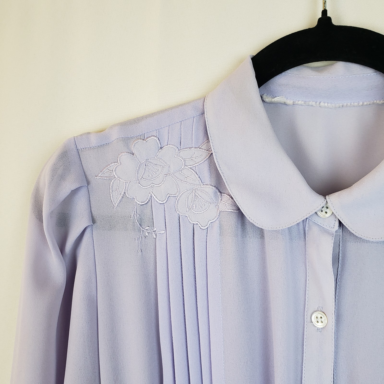 VTG 80s Dress S Chiffon Lilac Button Up Pleated Sheer Top Church Lady Secretary