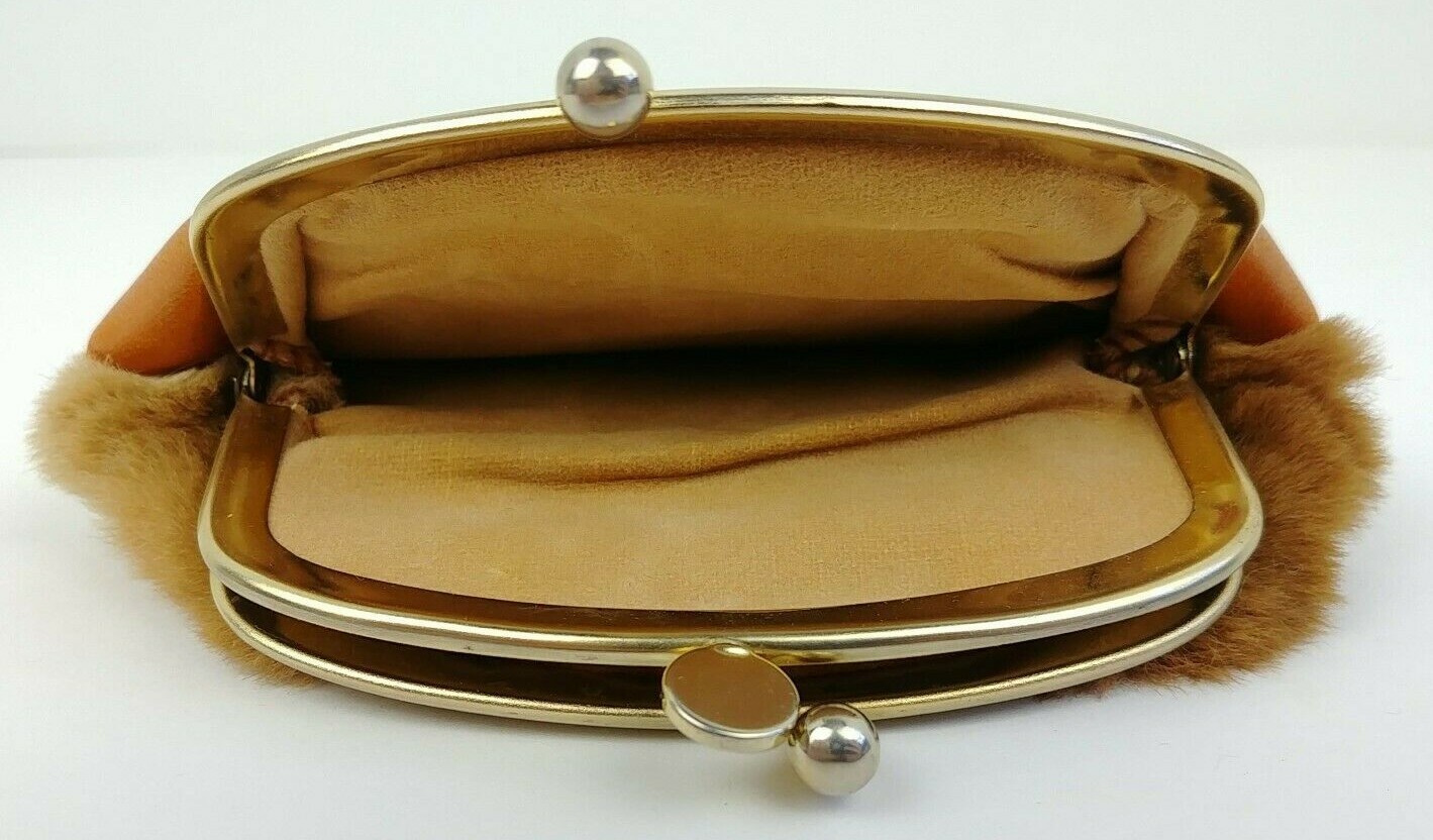 Vtg Australian Kangaroo Fur Souvenir 2 Compartment Coin Purse Clasp Closure