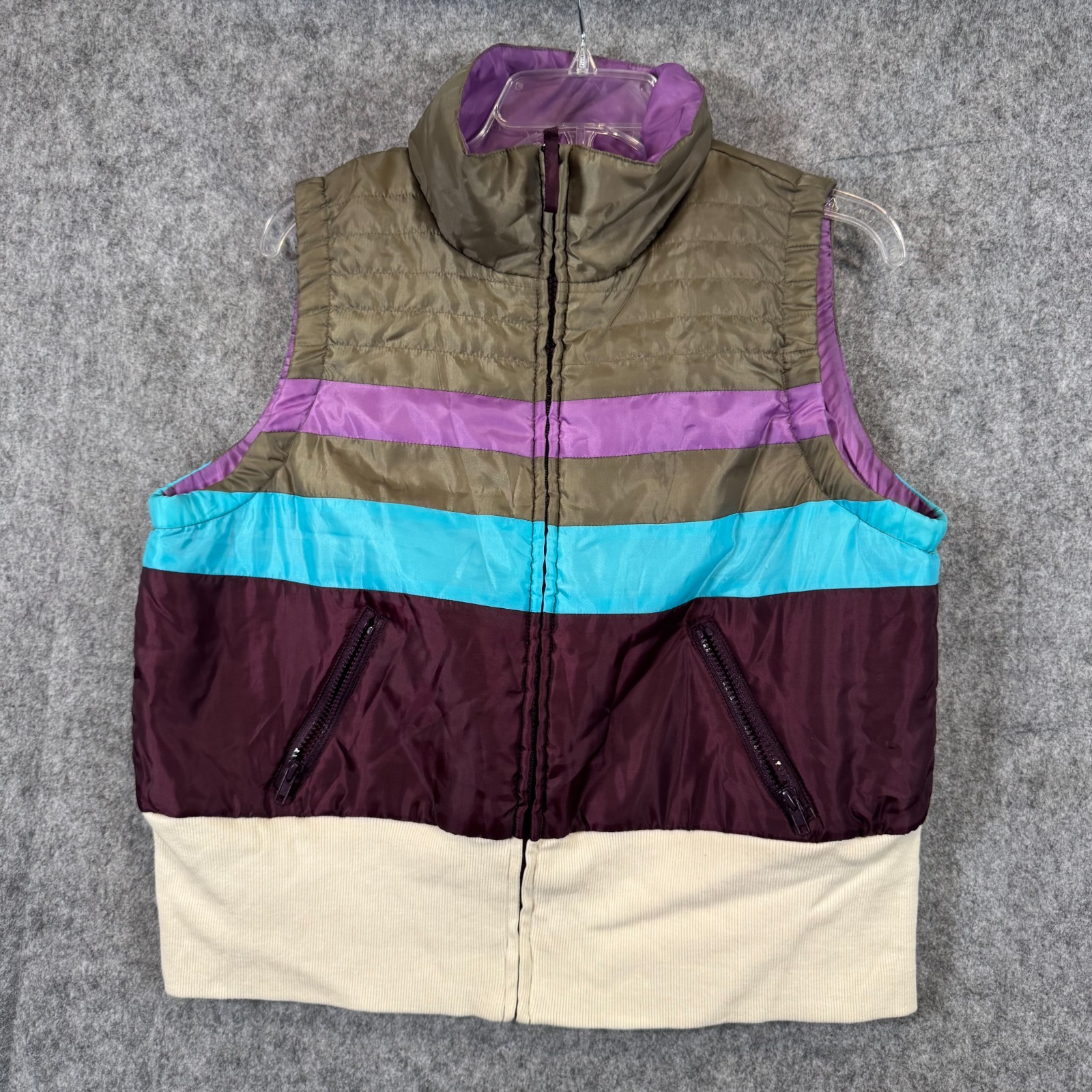 Y2K OP Puffer Vest Ladies XL 15 Juniors Vtg Ocean Pacific Weather Retro Stripe