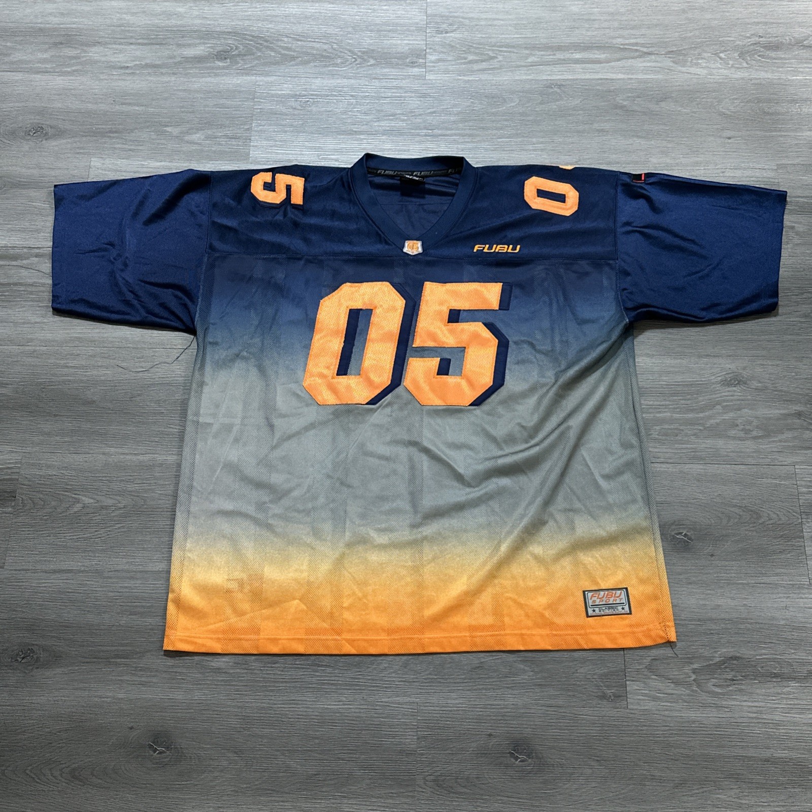 Vintage 90s Orange And Navy Blue Fubu 05 Y2K Jersey 3XL Wide Baggy Rap Hip Hop