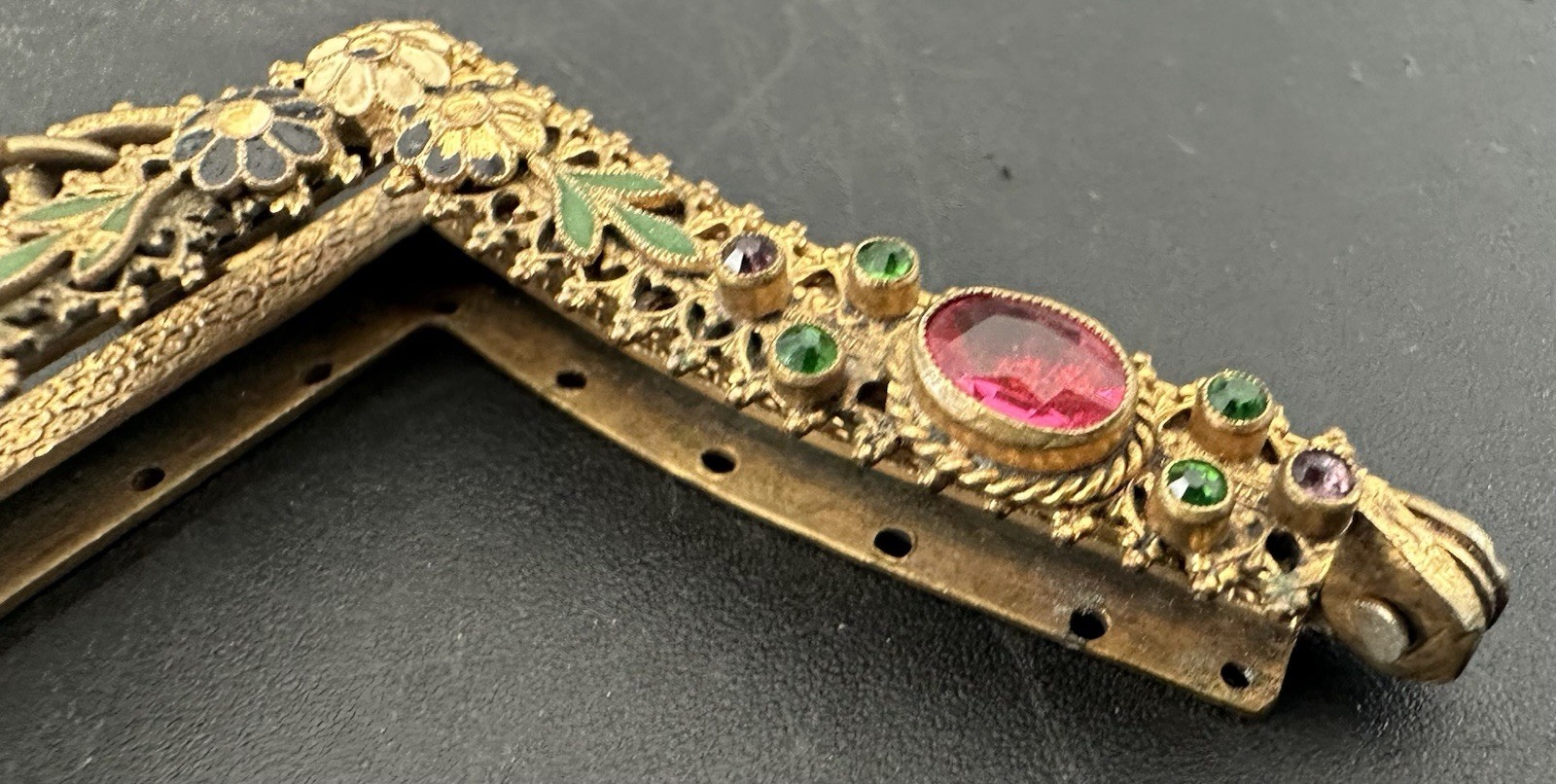 Antique Neiger Brothers Czech Brass Rhinestone Enamel Purse Frame Edwardian