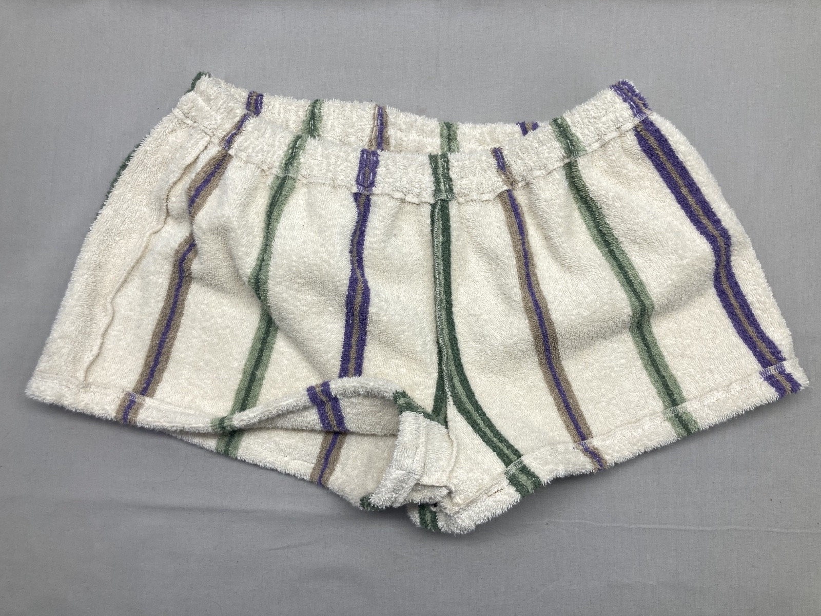 Vtg 80’s Handmade Cotton Towel Shorts Terrycloth Retro Striped Beach Pool