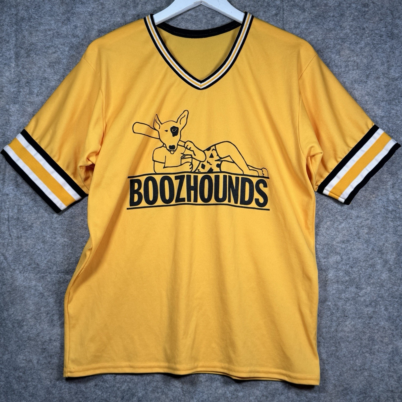 Vintage 80s Felco Baseball Jersey Boozhounds Yellow Mens Size L 21×27 Spud USA