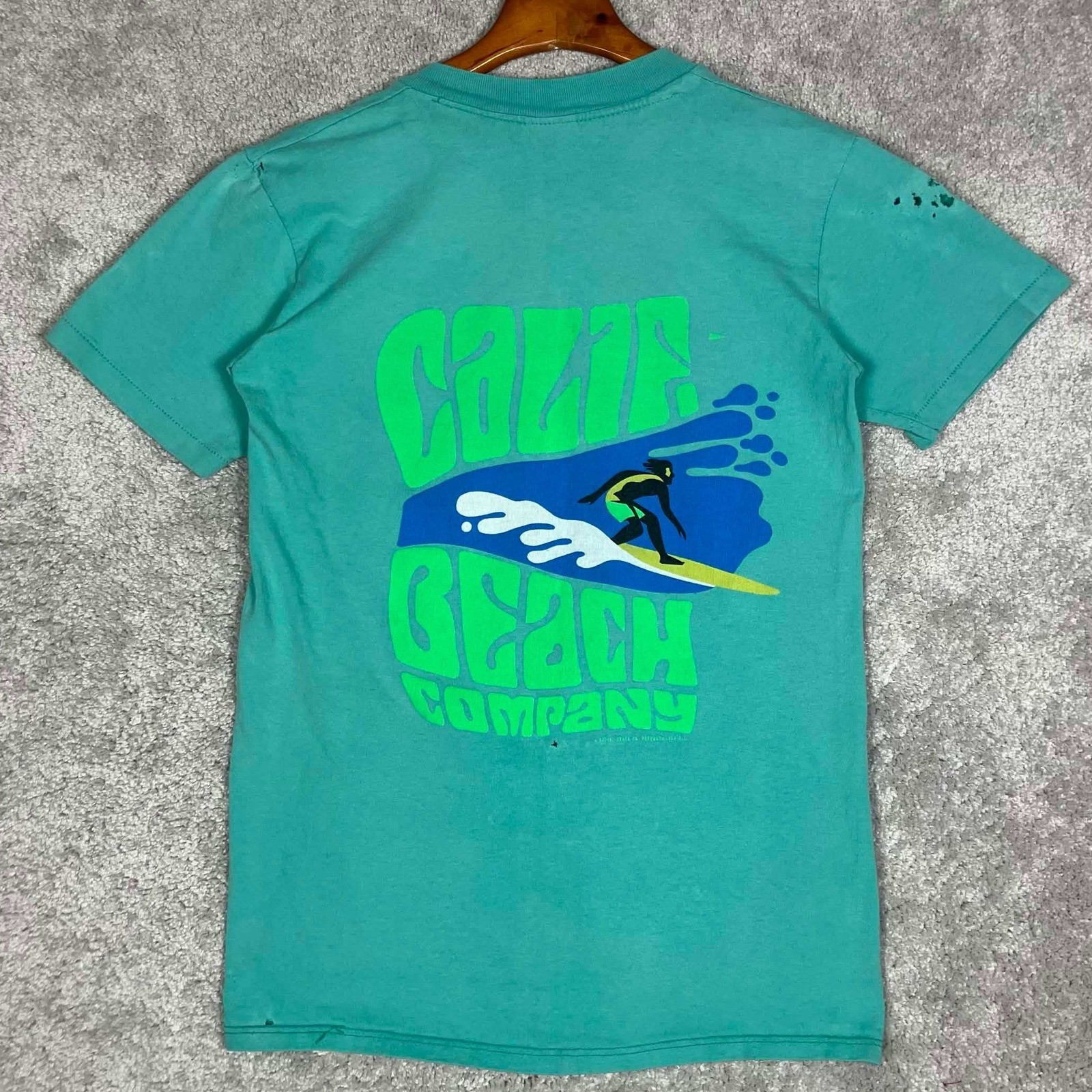Vintage 80s Calif Beach Co T Shirt Small Teal Surf Made in USA Stedman Hi Cru