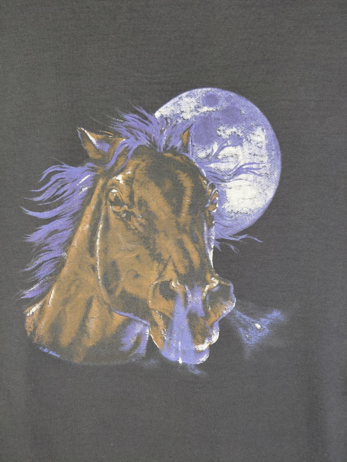 VTG FOTL BEST Horse T-shirt DISTRESSED STAINS Mens L 20.5×27.5 Black Faded