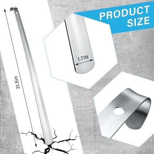 2 Pack Extra Long Metal Shoe Horn Dressing Stick for Seniors Silver