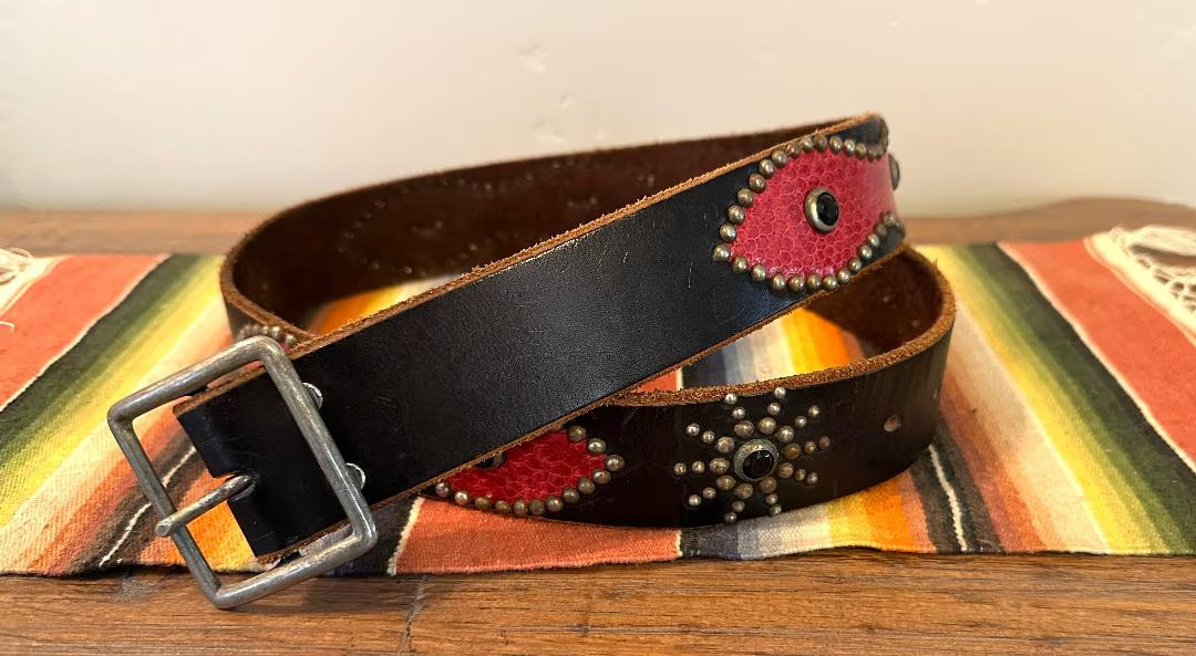 Studded, jeweled, rockabilly, western, motorcycle belt- size 36