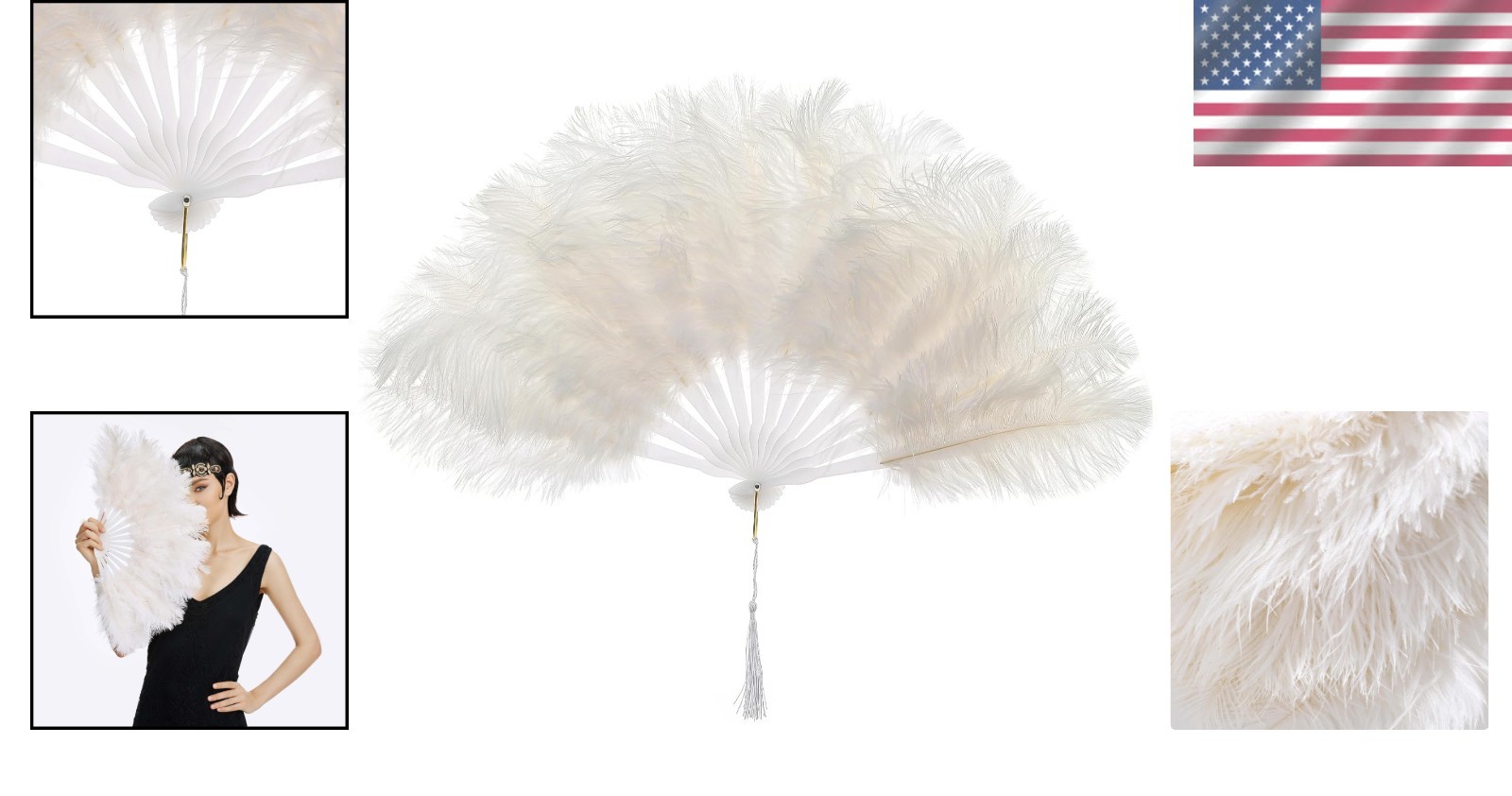 Vintage White Ostrich Feather Fan for 1920s Flapper Costume