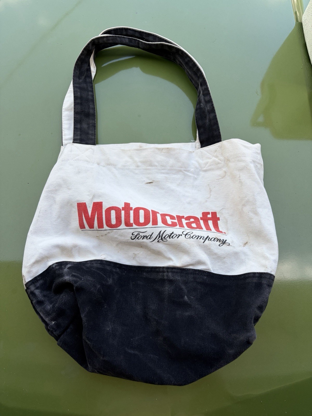 Ford Motor Co Motorcraft Large Thick Canvas Tote Bag Orange Black Trim Vintage