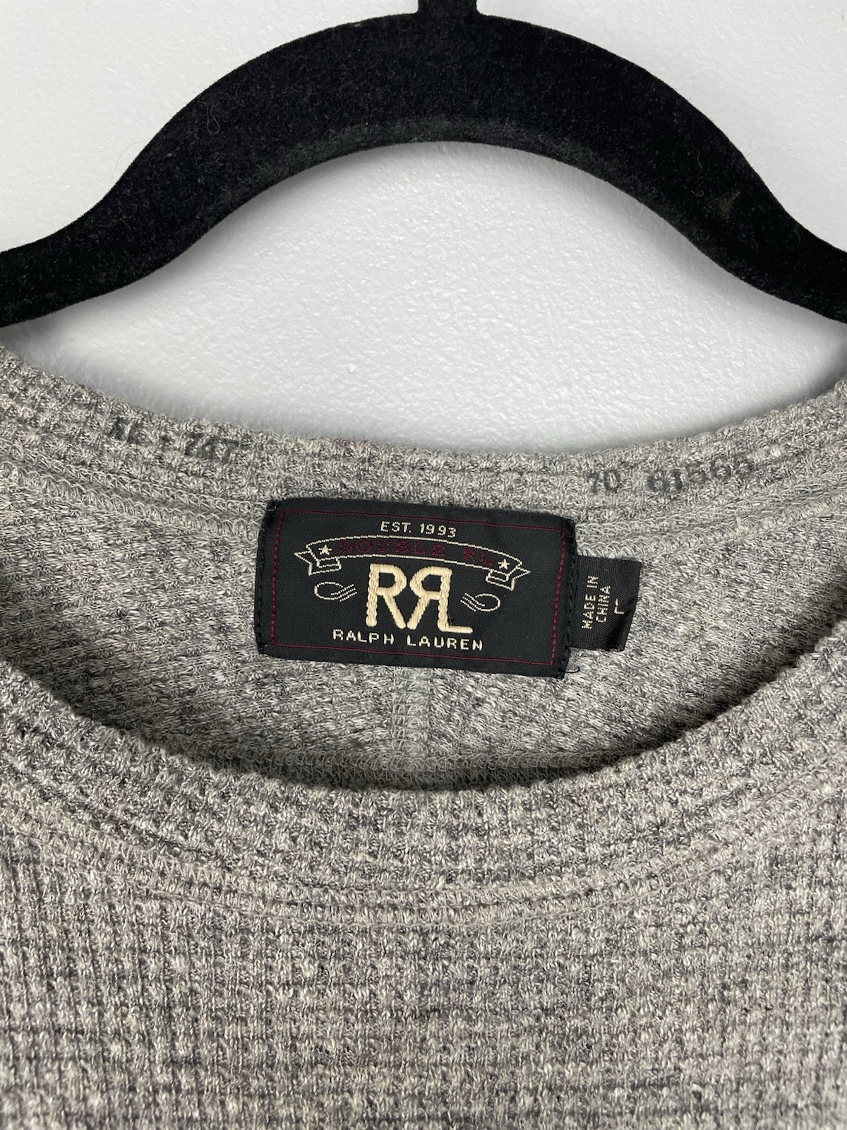 Double RL RRL Ralph Lauren Waffle Knit Thermal Shirt Grey Long Sleeve Men’s L
