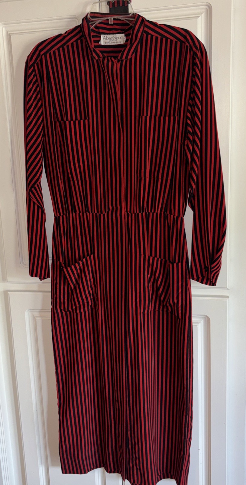 VTG Albert Nipon Red/Blue Striped Maxi Dress with Belt. Good preowned condition