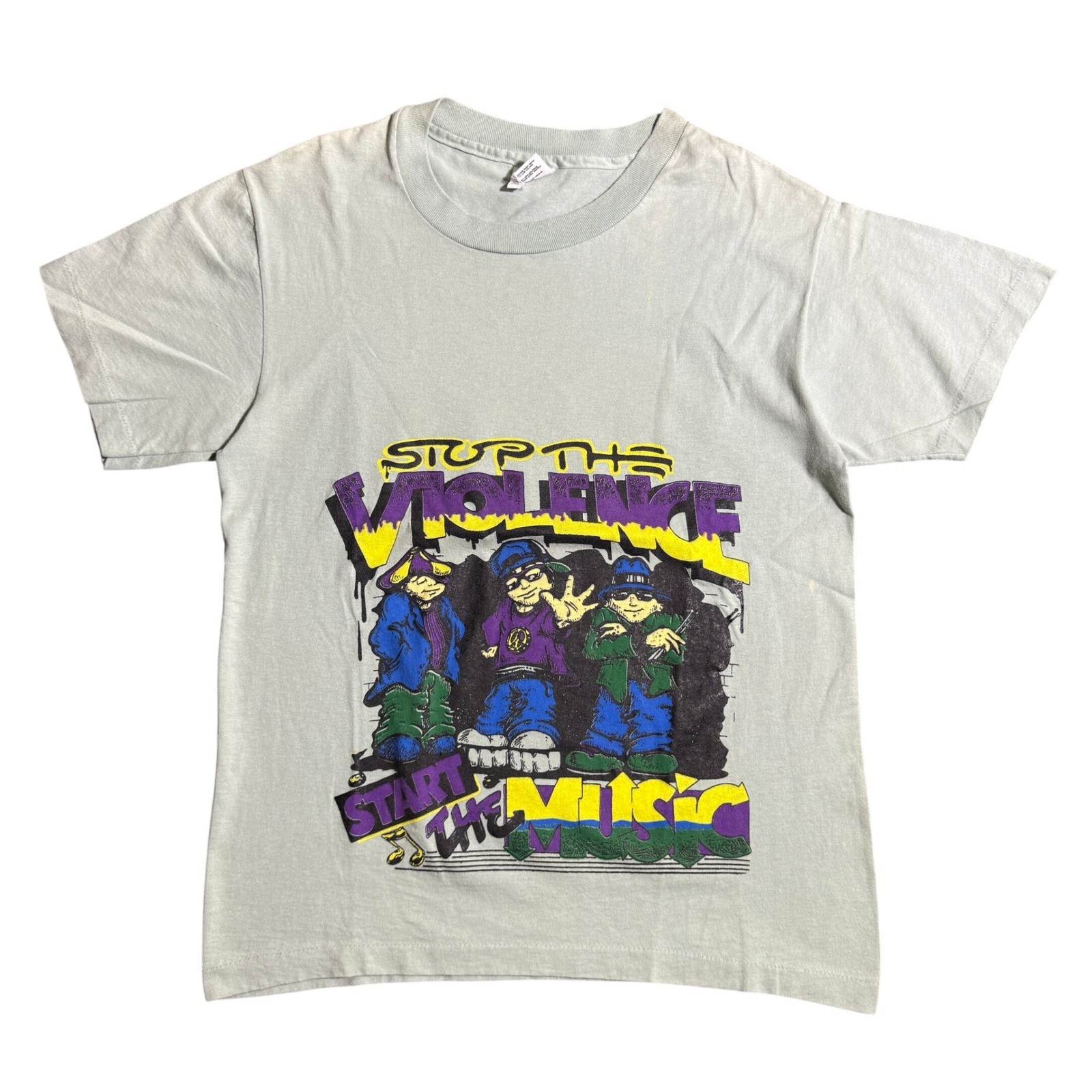 Vintage 90s Stop The Violence Start The Music Graphic T-Shirt Sage Green M