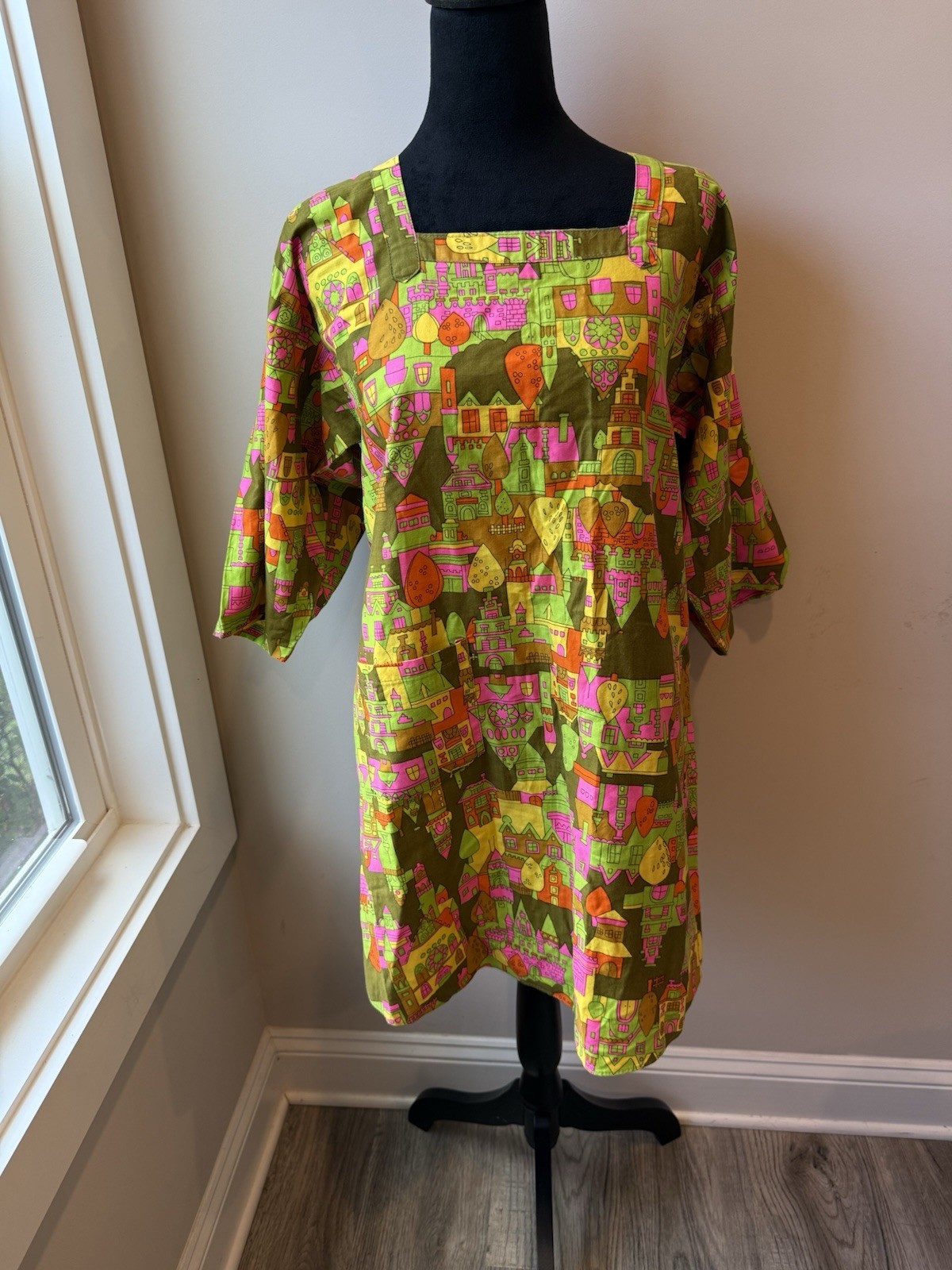 Vintage 60s 70s Design House Artist Smock Top Apron Mod Psychedelic Neon Japan