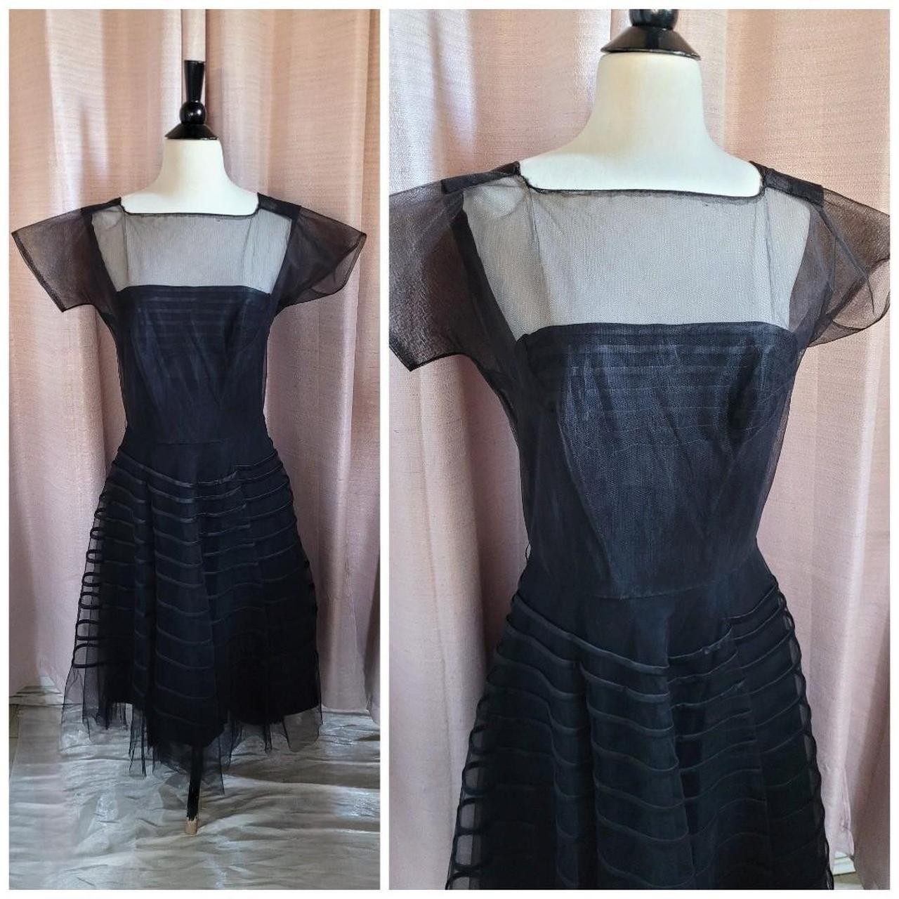 Vintage 1950’s Sheer Black Cocktail Dress/ VLV/ Rockabilly/ Pinup/ Swing