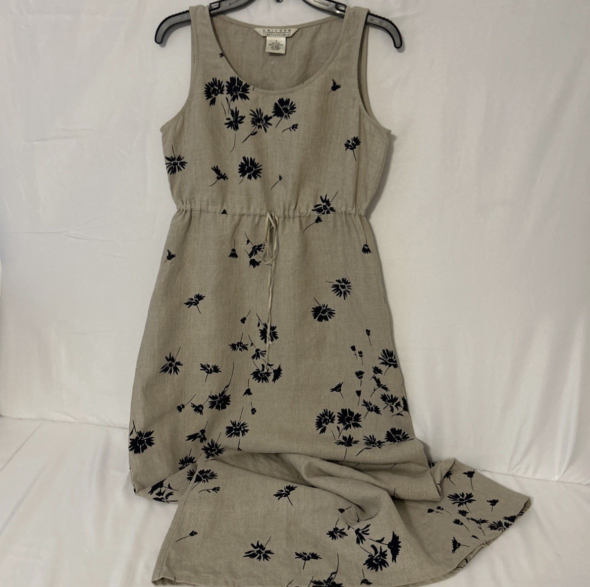 Vintage 100% Linen Sleeveless A-Line Maxi Dress Sz-S Dark Western Cowgirl