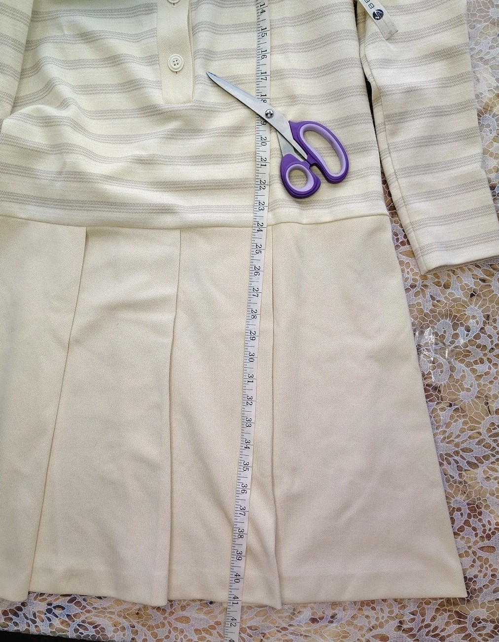 VTG HayPence Collared Long Sleeve Pleated Dress 70s Pale Yellow Knee Length LG